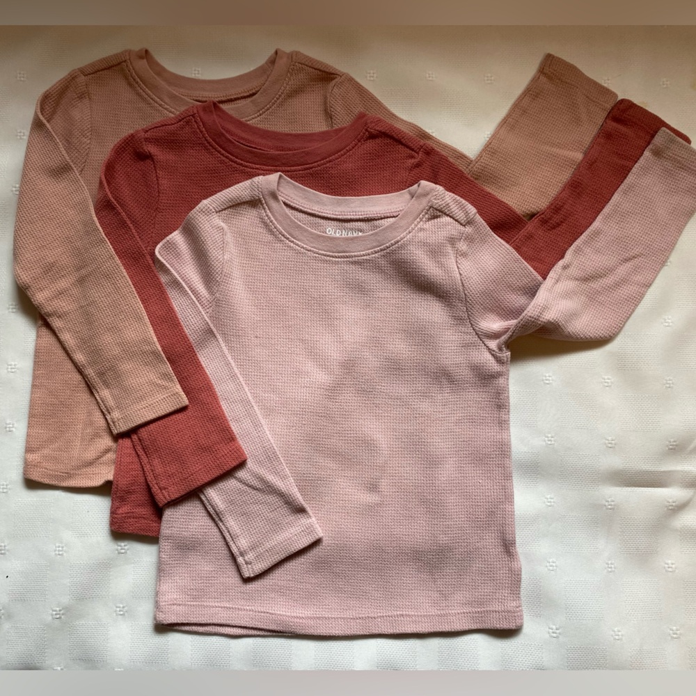 Old Navy Kids Long Sleeve Waffle Knit Tops - shades of pink